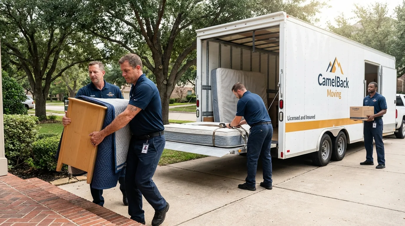 Crew loading residential truck for cross-state move from Oak Park, IL